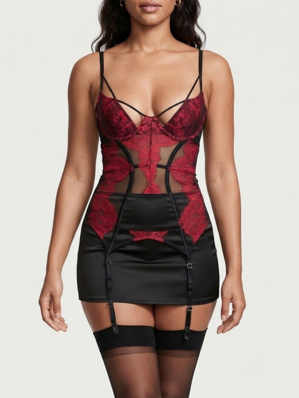 Victoria's Secret Seduction Merry Widow Bustier Garter Slip Cutout Lace Mesh 34B